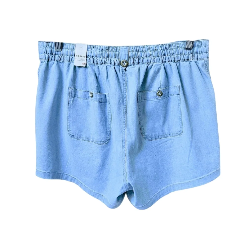 Torrid Chambray Blue Relaxed Fit Draw String Waste Cotton Casual Short Shorts